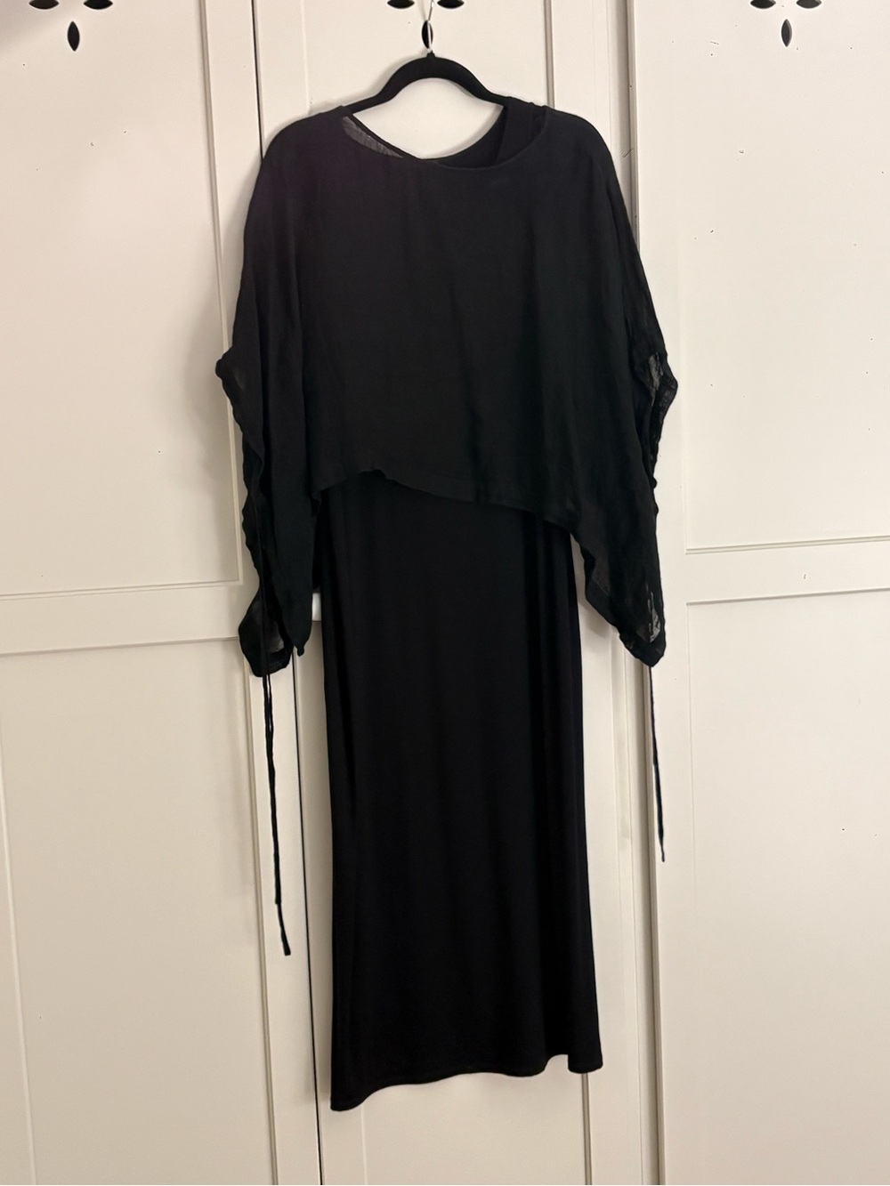 Eileen Fisher Black Layered Tie-Sleeve Maxi Dress